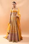 Buy_Gopi Vaid_Mustard Tussar, Organza Zari, Embroidery, Sequins, Beads Square Neck Lehenga Set _at_Aza_Fashions