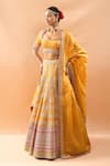 Gopi Vaid_Mustard Tussar, Organza Zari, Embroidery, Sequins, Beads Square Neck Lehenga Set _at_Aza_Fashions