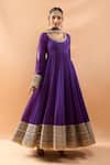 Gopi Vaid_Purple Chiffon, Lycra, Brocade Embroidery, Zari Anarkali, Churidar And Dupatta Set _Online_at_Aza_Fashions