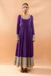 Buy_Gopi Vaid_Purple Chiffon, Lycra, Brocade Embroidery, Zari Anarkali, Churidar And Dupatta Set _Online_at_Aza_Fashions