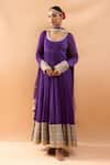 Buy_Gopi Vaid_Purple Chiffon, Lycra, Brocade Embroidery, Zari Anarkali, Churidar And Dupatta Set _at_Aza_Fashions