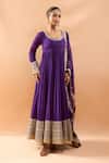 Shop_Gopi Vaid_Purple Chiffon, Lycra, Brocade Embroidery, Zari Anarkali, Churidar And Dupatta Set _Online_at_Aza_Fashions