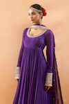 Gopi Vaid_Purple Chiffon, Lycra, Brocade Embroidery, Zari Anarkali, Churidar And Dupatta Set _at_Aza_Fashions