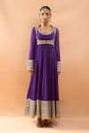 Gopi Vaid_Purple Chiffon, Tussar, Organza Embroidery, Zari Scoop Jacket And Anarkali Set _Online_at_Aza_Fashions