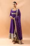 Buy_Gopi Vaid_Purple Chiffon, Tussar, Organza Embroidery, Zari Scoop Jacket And Anarkali Set _at_Aza_Fashions