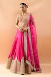 Shop_Gopi Vaid_Pink Tussar, Organza Zari, Embroidery V-neck Blouse And Lehenga Set _Online_at_Aza_Fashions