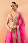 Gopi Vaid_Pink Tussar, Organza Zari, Embroidery V-neck Blouse And Lehenga Set _at_Aza_Fashions