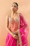 Buy_Gopi Vaid_Orange Tussar, Organza Embroidery, Sequins, Padded Blouse Lehenga And Dupatta _Online_at_Aza_Fashions