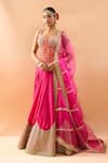 Buy_Gopi Vaid_Orange Tussar, Organza Embroidery, Sequins, Padded Blouse Lehenga And Dupatta _at_Aza_Fashions