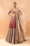 Gopi Vaid_Red Tussar, Organza Embroidery, Zari Sweetheart Neck Lehenga Set _Online_at_Aza_Fashions