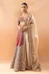 Buy_Gopi Vaid_Red Tussar, Organza Embroidery, Zari Sweetheart Neck Lehenga Set _at_Aza_Fashions