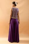 Shop Gopi Vaid Purple Tussar V-neck Embroidered Vest And Panel Pant Set at Aza Fashions Shop_Gopi Vaid_Purple Tussar V-neck Embroidered Vest And Panel Pant Set _at_Aza_Fashions