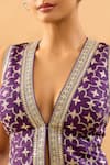 Shop Gopi Vaid Purple Tussar V-neck Embroidered Vest And Panel Pant Set Online at Aza Fashions Shop_Gopi Vaid_Purple Tussar V-neck Embroidered Vest And Panel Pant Set _Online_at_Aza_Fashions