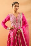 Gopi Vaid_Fuchsia Tussar, Organza Embroidery, Zari, Gota Anarkali, Palazzo And Dupatta Set _Online_at_Aza_Fashions