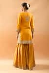 Shop_Gopi Vaid_Mustard Tussar, Organza Embroidery, Zari, Sequins Kurta And Brocade Sharara Set _at_Aza_Fashions