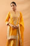 Shop_Gopi Vaid_Mustard Tussar, Organza Embroidery, Zari, Sequins Kurta And Brocade Sharara Set _Online_at_Aza_Fashions