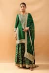 Buy_Gopi Vaid_Green Tussar, Organza Embroidery, Zari, Gota Patti Kurta And Printed Sharara Set _at_Aza_Fashions