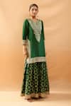 Gopi Vaid_Green Tussar, Organza Embroidery, Zari, Gota Patti Kurta And Printed Sharara Set _Online_at_Aza_Fashions