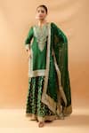 Buy_Gopi Vaid_Green Tussar, Organza Embroidery, Zari, Gota Patti Kurta And Printed Sharara Set _Online_at_Aza_Fashions