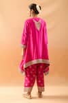 Shop_Gopi Vaid_Pink Tussar Embroidery, Zari V-neck Asymmetric Kurta And Farshi Salwar _at_Aza_Fashions