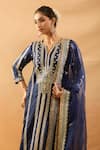 Buy_Gopi Vaid_Blue Tussar, Linen, Organza Zari, Embroidery Split Kurta Palazzo Dupatta Set _Online_at_Aza_Fashions