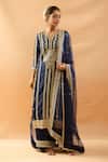 Buy_Gopi Vaid_Blue Tussar, Linen, Organza Zari, Embroidery Split Kurta Palazzo Dupatta Set _at_Aza_Fashions