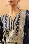 Buy_Gopi Vaid_Blue Tussar, Linen, Organza Zari, Embroidery Split Kurta Palazzo Dupatta Set 