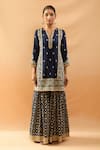 Buy_Gopi Vaid_Blue Tussar, Organza Embroidery, Zari, Sequins Split Kurta Sharara And Dupatta Set _Online_at_Aza_Fashions