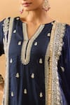 Gopi Vaid_Blue Tussar, Organza Embroidery, Zari, Sequins Split Kurta Sharara And Dupatta Set _at_Aza_Fashions