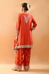 Shop Gopi Vaid Orange Tussar Embroidery, Gota Patti V-neck Kurta And Farshi Salwar Set at Aza Fashions Shop_Gopi Vaid_Orange Tussar Embroidery, Gota Patti V-neck Kurta And Farshi Salwar Set _at_Aza_Fashions
