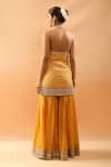Shop Gopi Vaid Mustard Tussar, Organza Embroidery, Zari, Sequins Halter Kurta And Sharara Set at Aza Fashions Shop_Gopi Vaid_Mustard Tussar, Organza Embroidery, Zari, Sequins Halter Kurta And Sharara Set _at_Aza_Fashions