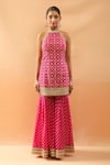Buy_Gopi Vaid_Pink Tussar, Organza Embroidery, Zari, Gota Patti Geometric Kurta Sharara Set _Online_at_Aza_Fashions