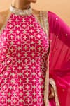 Shop_Gopi Vaid_Pink Tussar, Organza Embroidery, Zari, Gota Patti Geometric Kurta Sharara Set _Online_at_Aza_Fashions