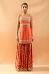 Buy_Gopi Vaid_Orange Tussar, Organza Embroidery, Zari, Gota Patti Round Kurta And Sharara Set _Online_at_Aza_Fashions