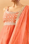 Shop_Gopi Vaid_Orange Tussar, Organza Embroidery, Zari, Gota Patti Round Kurta And Sharara Set _Online_at_Aza_Fashions