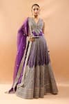 Shop_Gopi Vaid_Purple Tussar, Organza Zari, Embroidery V-neck Blouse And Lehenga Set _Online_at_Aza_Fashions