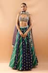 Buy_Gopi Vaid_Navy Tussar, Organza Embroidery, Tassels, Zari Striped Lehenga Set With Dupatta _Online_at_Aza_Fashions