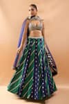 Shop_Gopi Vaid_Navy Tussar, Organza Embroidery, Tassels, Zari Striped Lehenga Set With Dupatta _Online_at_Aza_Fashions