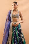Gopi Vaid_Navy Tussar, Organza Embroidery, Tassels, Zari Striped Lehenga Set With Dupatta _at_Aza_Fashions