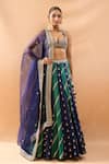 Buy_Gopi Vaid_Navy Tussar, Organza Embroidery, Tassels, Zari Striped Lehenga Set With Dupatta _at_Aza_Fashions