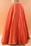 Buy_Gopi Vaid_Orange Tussar, Organza Embroidery, Zari V-neck Lehenga Set With Jacket _Online_at_Aza_Fashions