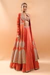 Shop_Gopi Vaid_Orange Tussar, Organza Embroidery, Zari V-neck Lehenga Set With Jacket _Online_at_Aza_Fashions