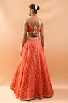 Gopi Vaid_Orange Tussar, Organza Embroidery, Zari V-neck Lehenga Set With Jacket _at_Aza_Fashions