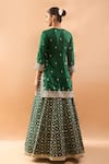 Shop_Gopi Vaid_Green Tussar, Organza Embroidery, Stones, Zari Split V-neck Kurta Lehenga Set _at_Aza_Fashions