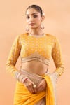 Gopi Vaid_Mustard Georgette, Tussar Zari, Embroidery Round Tiered Saree And Padded Blouse _at_Aza_Fashions