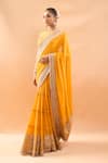 Buy_Gopi Vaid_Mustard Georgette, Tussar Zari, Embroidery Round Tiered Saree And Padded Blouse 