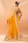 Shop_Gopi Vaid_Mustard Georgette, Tussar Zari, Embroidery Round Tiered Saree And Padded Blouse _at_Aza_Fashions