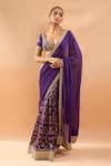 Buy_Gopi Vaid_Purple Georgette, Tussar Embroidery, Zari V-neck Saree With Padded Blouse _Online_at_Aza_Fashions