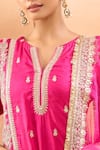 Gopi Vaid_Fuchsia Tussar, Organza Embroidery, Zari Split V-neck Kurta Sharara Set _at_Aza_Fashions