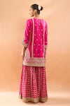 Shop_Gopi Vaid_Fuchsia Tussar, Organza Embroidery, Zari Split V-neck Kurta Sharara Set _at_Aza_Fashions